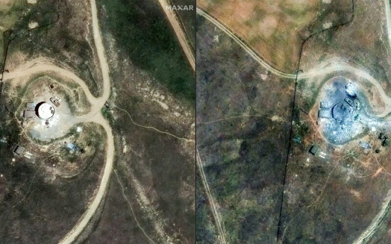 Situl nuclear de la Piranshahr , înainte și după bombardamentul israelian